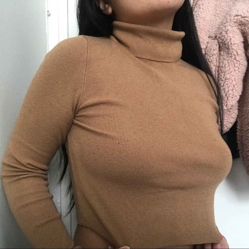 SOLD Warm Nude Tan Turtleneck Crop Top
